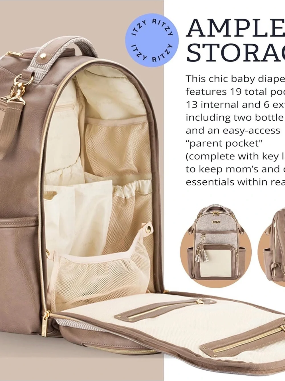 Itzy Ritzy Diaper Backpack - Taupe & Cream